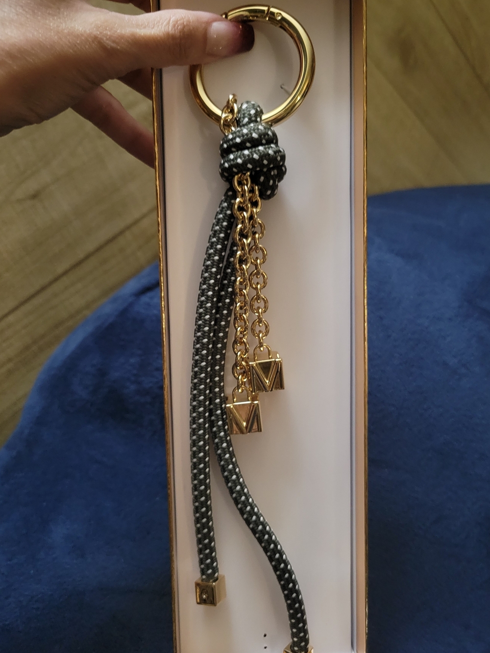 Michael Kors Novelty Gold Tone and Speckled Green Cord Bag Charm